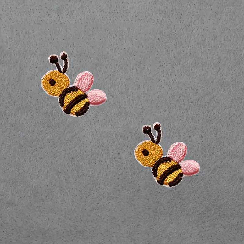 Image of Set Of 2 Bee Patches, Self-adhesive, Suitable For Embroidery Projects, Perfect For Jackets, T-shirts, Bags, And Hats