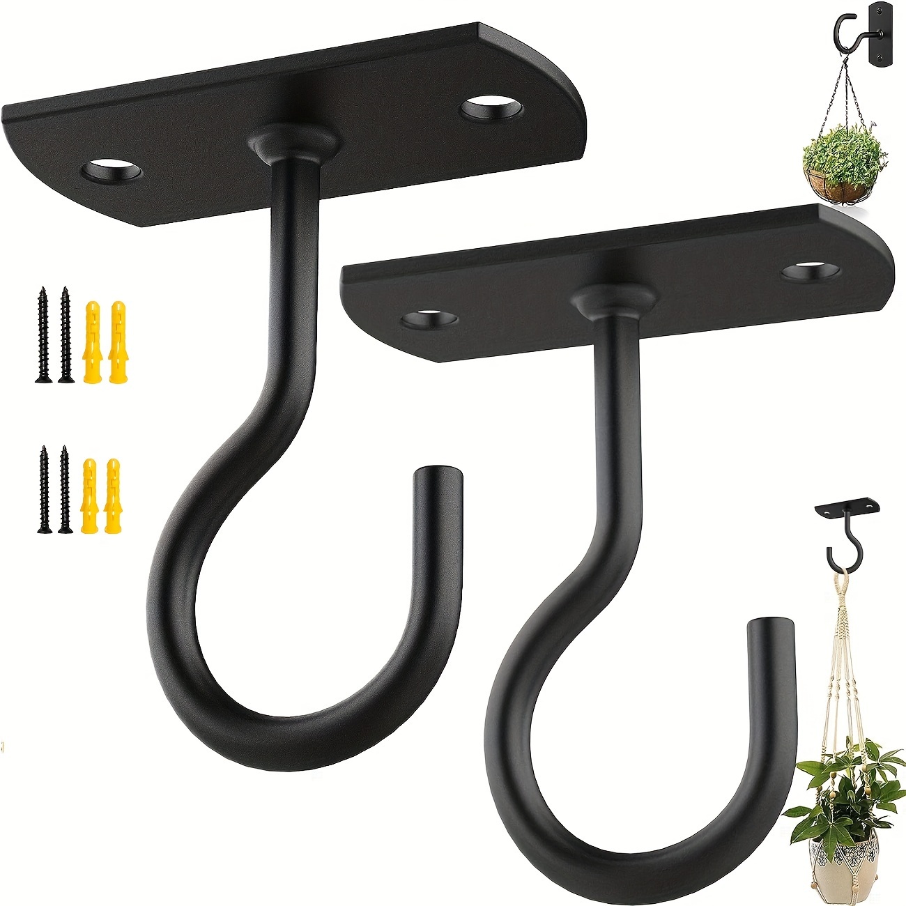 4 Pack Forged Straight Hook, Wall Hooks for Hanging Plants, Outdoor Black  Fence Hooks for Bird Feeders, Planters, Lanterns, Wind Chimes,Wreath - 6