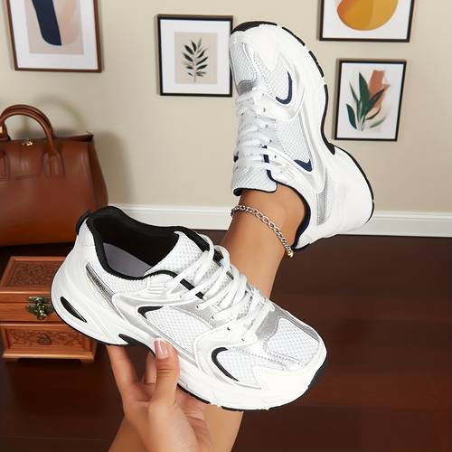 zapatillas retro para mujer - parte superior de malla transpirable, de plataforma acolchada para absorción de , diseño con cordones - /negro/ - adecuadas para , ideales para tenis, running, fitness y uso - zapatos de tenis de estilo para mujer