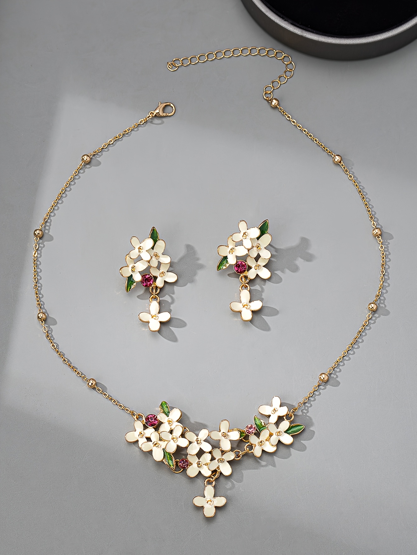 elegant  -inspired enamel lilac flower jewelry set - necklace & earrings,   birthdays, dates, parties, and everyday chic details 5