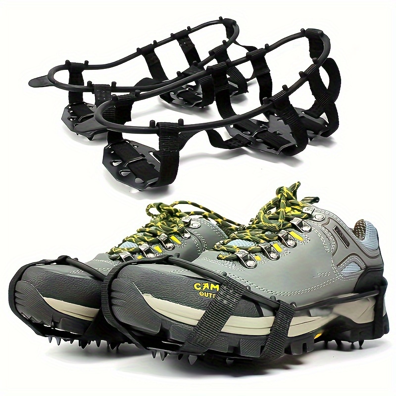 

Pair Of 24-tooth Anti-slip Ice Spikes, Universal Snow Shoe Crampons, Iron Material, Black, For Hiking, Climbing, Walking, Running, And Hunting