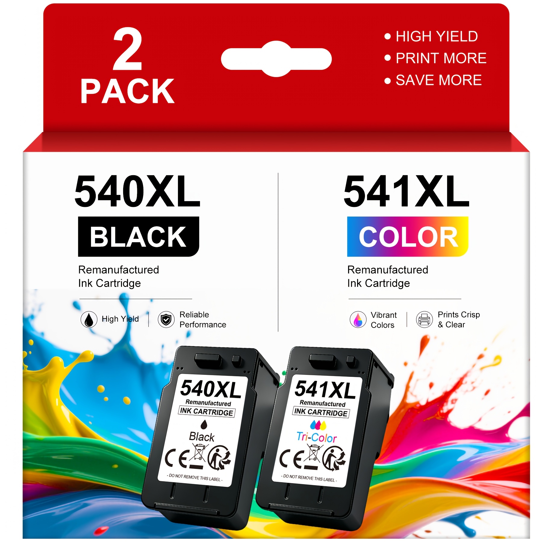 Image of 540xl 541xl Ink Cartridge Compatible For Pg-540xl Cl-541xl Replacement For Ts5150 Ts5151 Ts5100 Gm2050 Mg3650 Mg3650s Mg4250 Mx475 Mx535 Mg2150 Mg2250 Mx375 Mx395 Mx430 Mx455 Printers, Black & 2 Pack