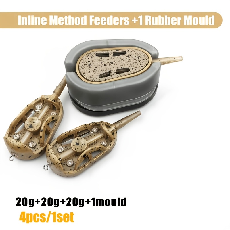 TEMU 4pcs Inline Flat Method Feeders For Carp Fishing Including A Bait Basket Mold Set For Fishing Tackle