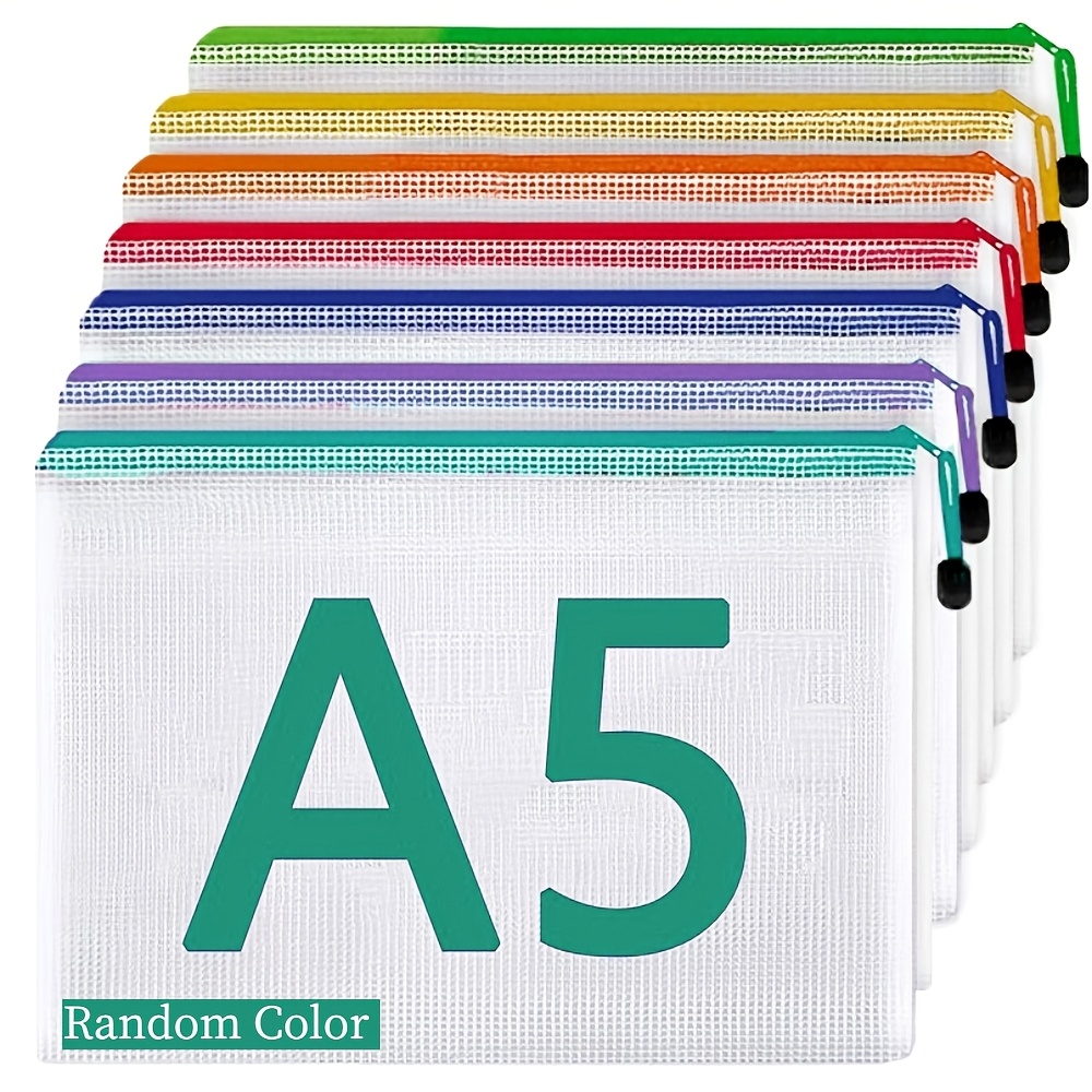 7pcs A5 Clear Zipper File Pouches – Thickened Material, Large Storage Space, Ideal For Office, School And Document Organization, Random Color Distribution