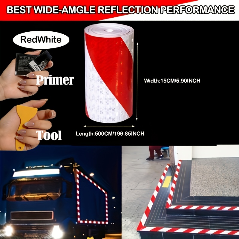 Image of 15cm*3/5m Twill Reflective Tape Waterproof Reflective Warning Sticker For Trucks/bicycles/cars/steps
