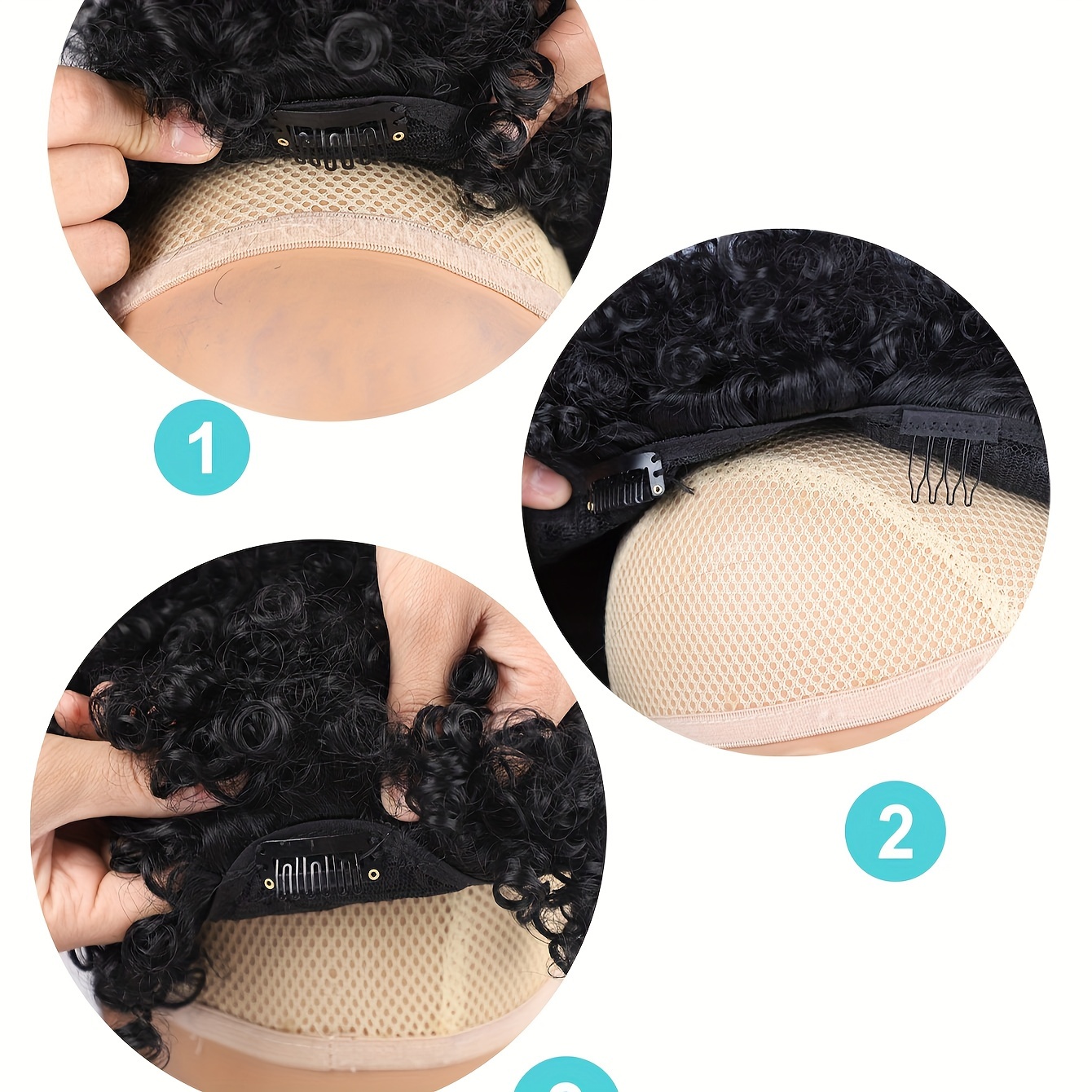 afro high puff hair bun ponytail drawstring with bangs synthetic   curly mohawk   fauxhawks pony tail clip in on ponytails for women hair extensions with six clips details 6