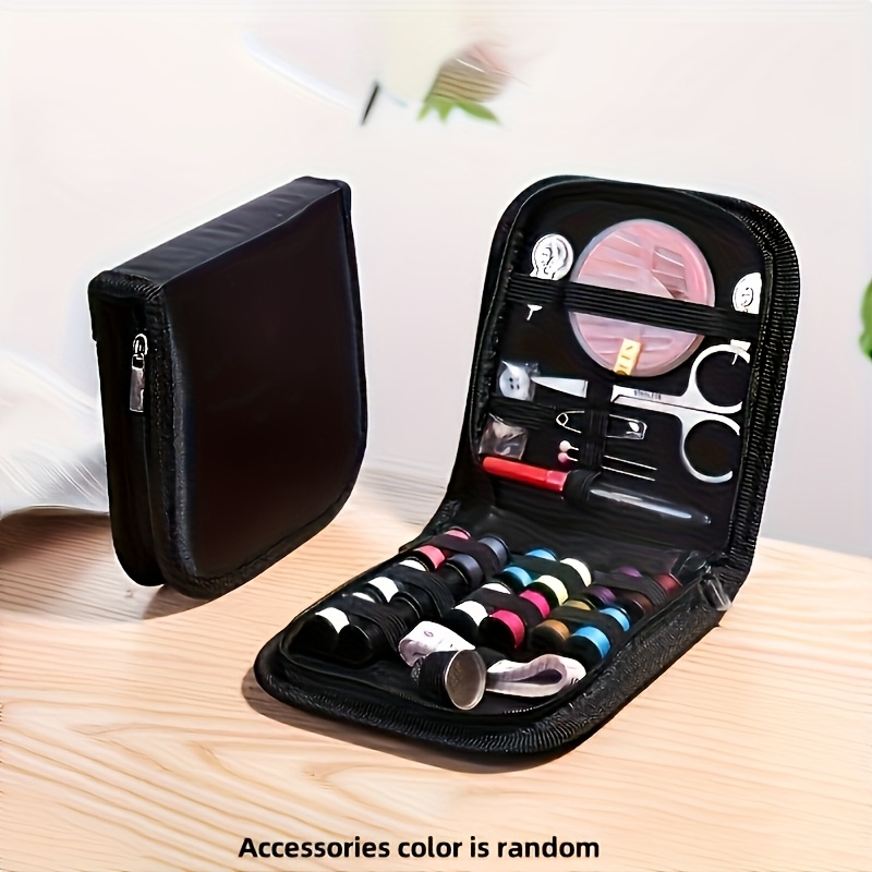 

1set Portable Sewing Kit With 14 Assorted Thread Colors, Needles & Accessories - Compact Travel Emergency Stitching Set In Black Zipper Case