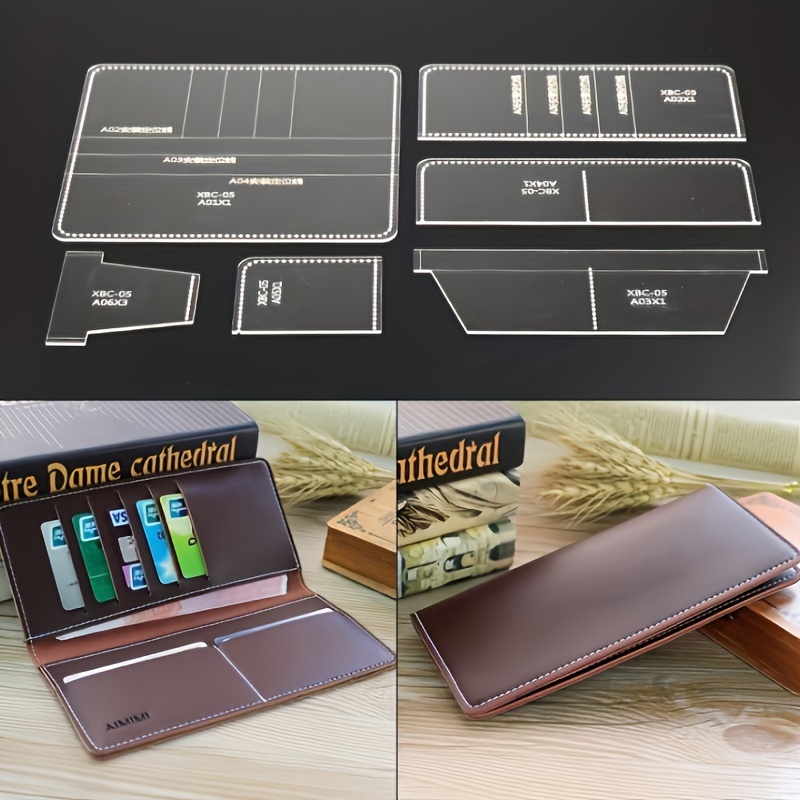 

6pcs/set Business Long Wallet Template Faux Leather Craft Pattern Stencil Acrylic Faux Leather Template Durable Tools For Wallets Making