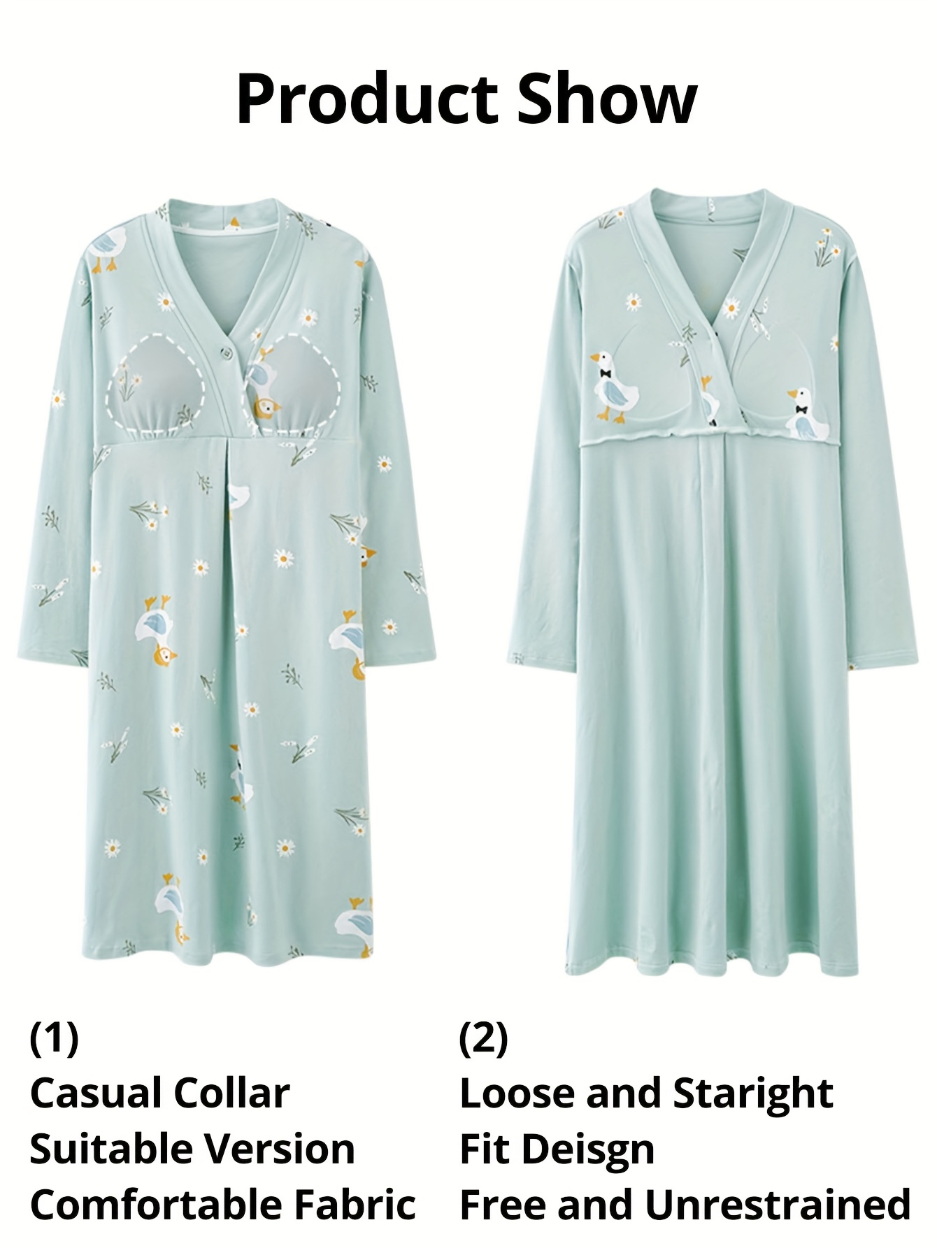 maternity nightgown with breast pad soft v neck long sleeve maternity dress for pregnancy postpartum breastfeeding cute animal cloud print loose   season   maternity clothes  able pregnancy wear   maternity design medium   fabric Product details 7