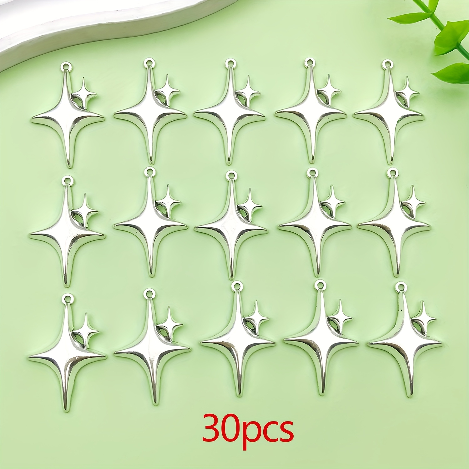 TEMU 30 pièces Charm Étoile à Quatre Branches Argentée en Alliage, Pendentif Mode pour Bracelet Collier Boucles d'Oreilles Accessoires de Bijoux DIY