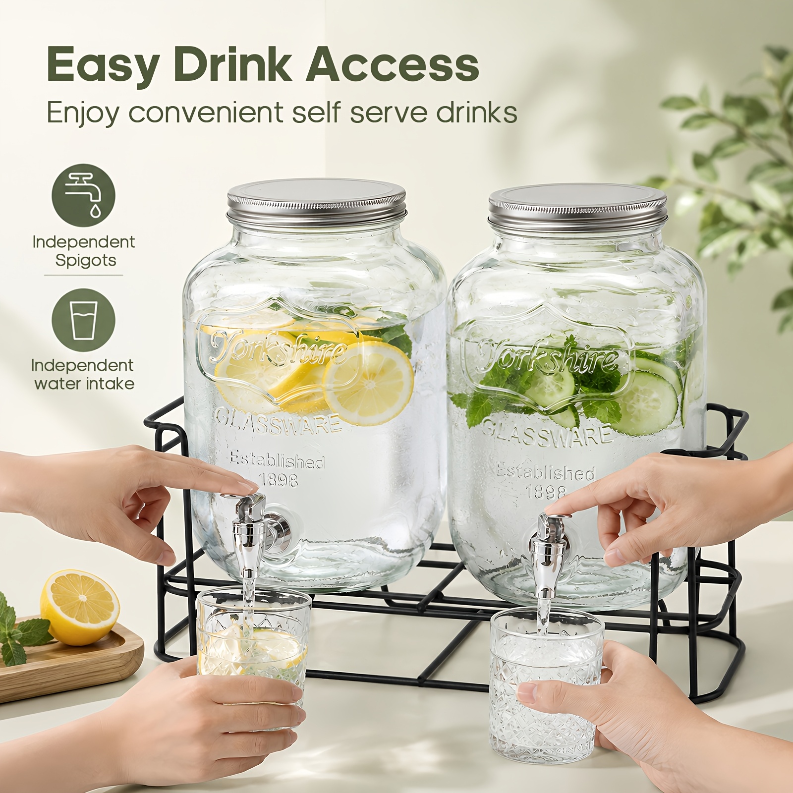 TEMU Machine à boissons à double robinet en verre 2X4L, distributeur de boissons de grande , avec support en métal doré, anti-goutte, convient pour ,