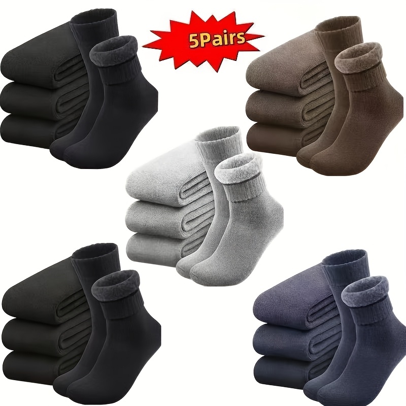 TEMU 2/5 Pairs Women's Winter Warm Socks, Outdoor Warm Socks, Soft And Thick, Classic Hiking , Solid Color, Fabric