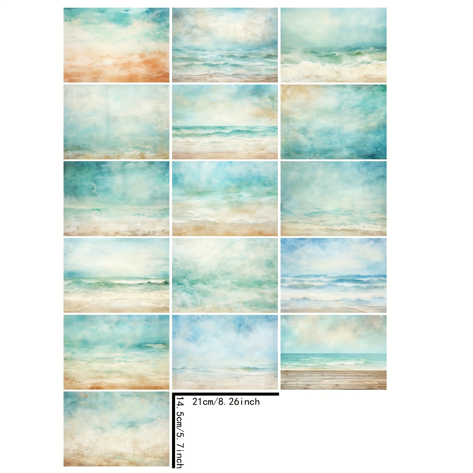Image of 16 Sheets A5 Size Beach Ocean Background Material Decorative Vintage Journal Junk Journal Greeting Card Planner Background Card Pad