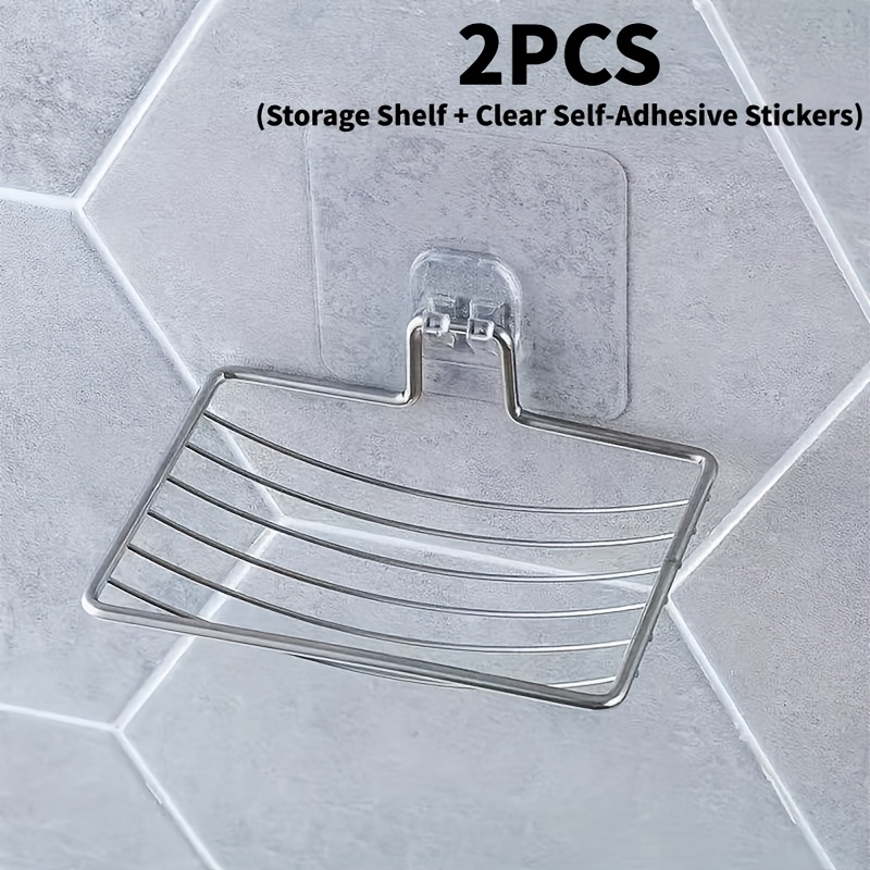TEMU 2pcs (shelf And Clear Sticker) No-drill Dish With Drainage, Bathroom Organizer, Soap Tray, Soap Holder
