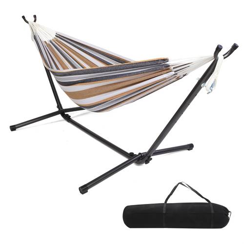 hammock frame with metal support 2 1 5m cotton polyester outdoor hammock collapsible stand kit 150kg weight limit for garden patio balcony