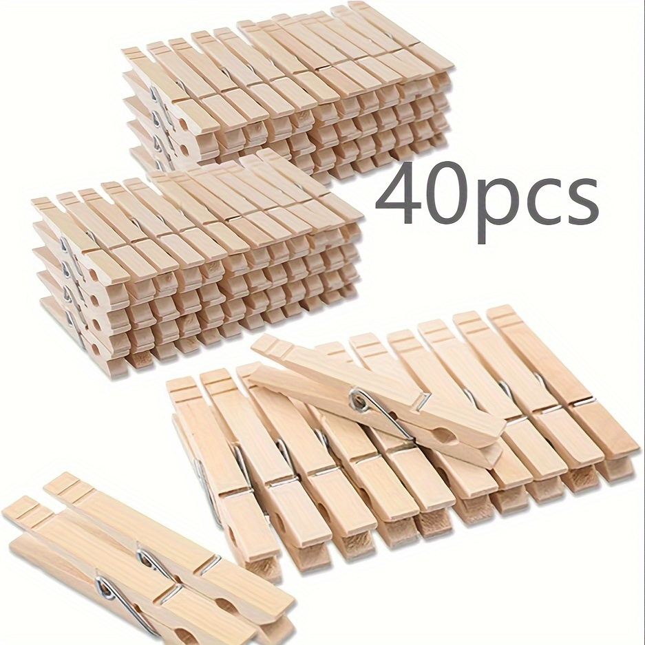 

40pcs Heavy Duty Bamboo Clothespins For Hanging Clothes, Craft Clips, And Photo Holders, Rustproof Wooden Pegs