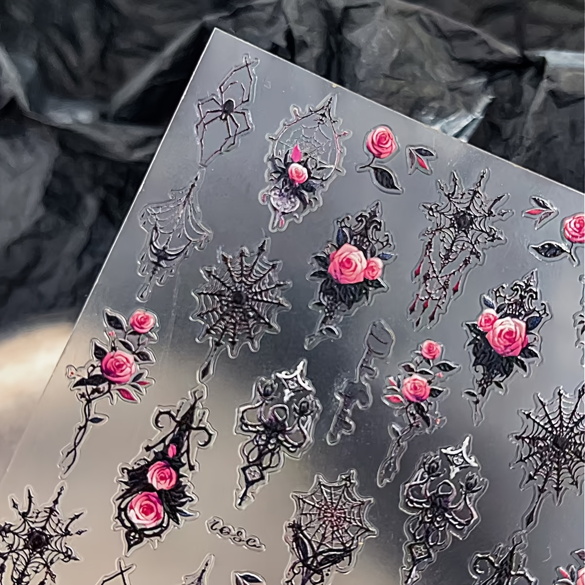 Image of 1 Sheet Of Halloween Dark Rose Nail Stickers, Use Nail Stickers, For Luxury Nail Art Decoration