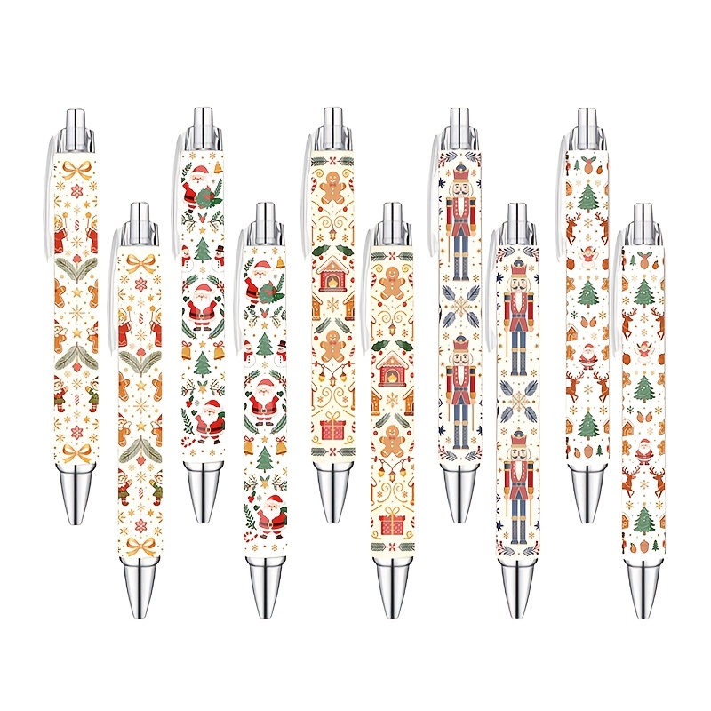 TEMU 10pcs Christmas Nutcracker Santa Retractable Press Pen, Cute Decorative Notebook Pen, Christmas Decoration Pen Suitable For Colleagues, Family