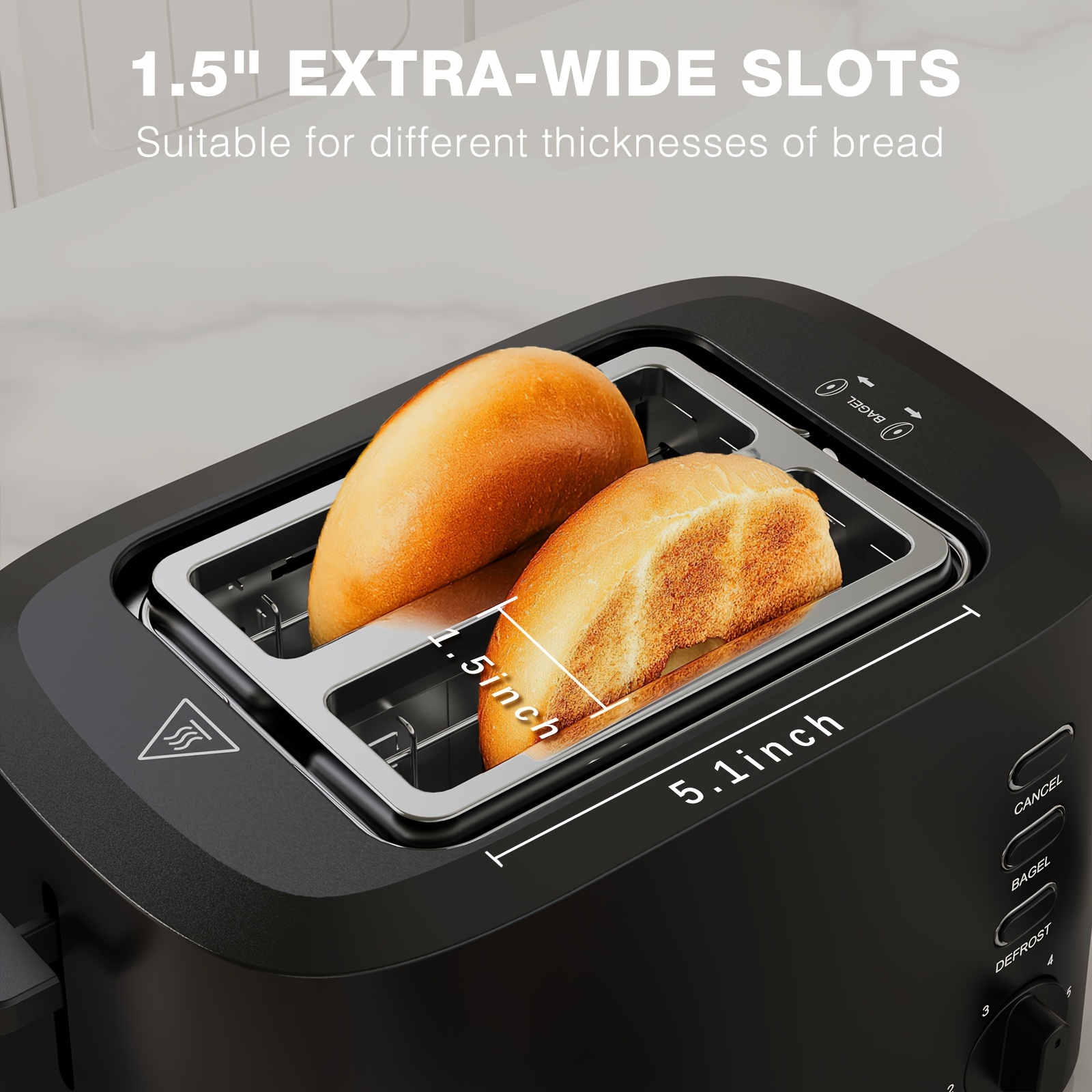 

Anfilank 2-slice Toaster, Extra Wide Slots, Built-in Warming Rack, Cancel, Bagel, Defrost, Easy Cleanup, High Lift Lever 900w