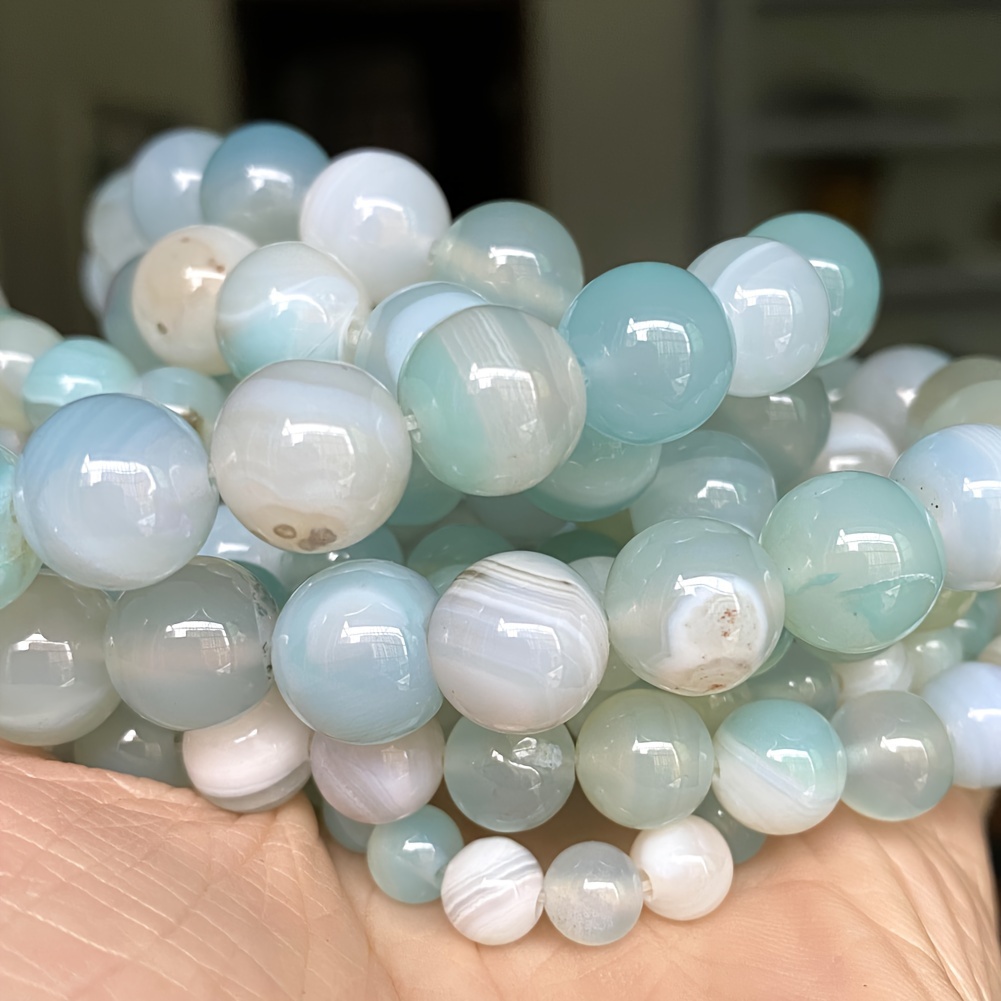 

1strand 6mm (0.236inch)-10mm (0.393inch) Natural Lake Blue Agate Stone Round Loose Beads For Jewelry Making, Diy Necklace Bracelet Earring Making Accessories