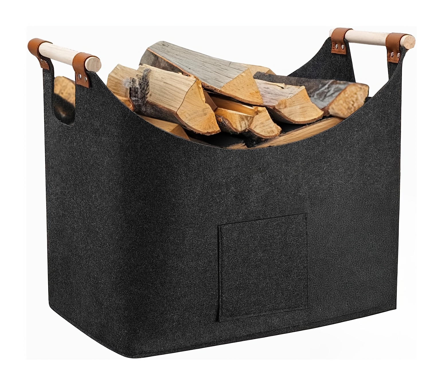 xxl foldable log basket for fireplaces 55l thickened felt   with extended handles indoor wood burner accessory firewood vegetable holder dark gray details 0