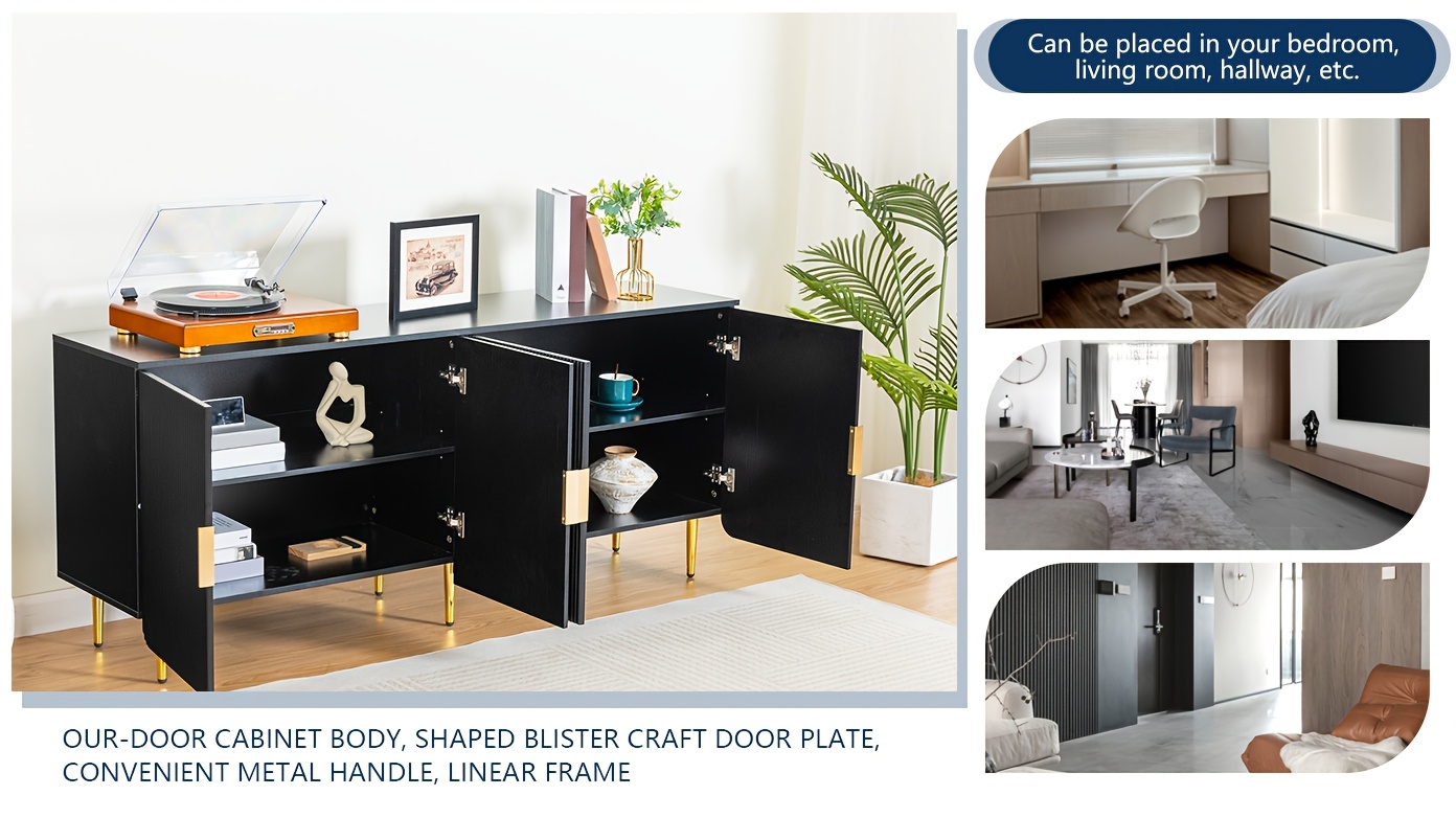 Modern Fluted Storage Sideboard 16 Golden Handle Detail