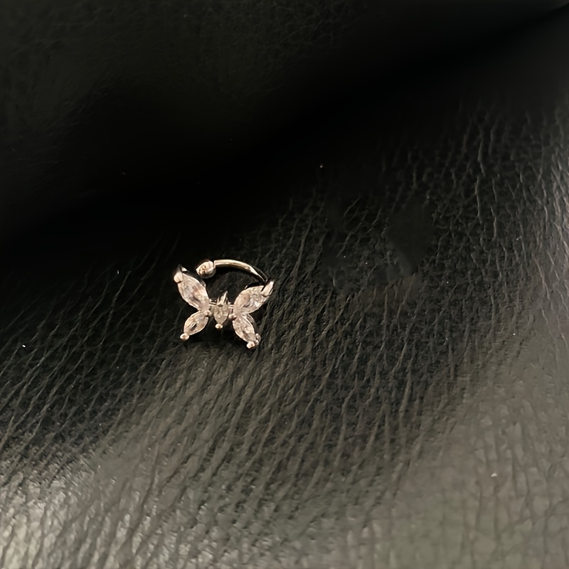 TEMU 1 Elegante Aro de de Zirconia Sintética, Pendiente de Clip Estilo Minimalista Bosque para Sin Perforación