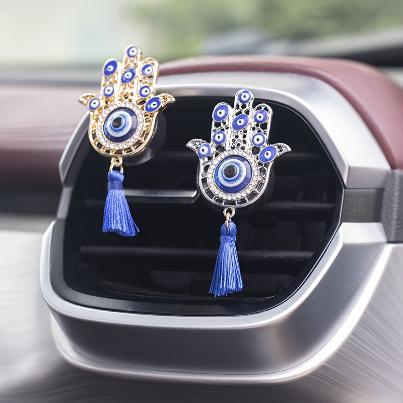 

2-pack Evil Eye Hamsa Hand Car Air Freshener Vent Clips With Refillable Scent Pads, Decorative Aromatherapy Auto Accessories