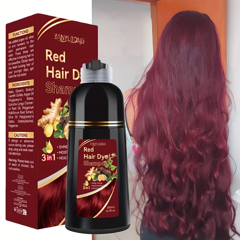 Image of Yanyutong Red Hair Dye Shampoo - 3-in-, Natural Plant Moisturizing Formula, Long-, Color-locking, Shampoo And Dye, Quick Gray Coverage, Gentle And Non-damaging, Smooth With , Sulfate-free