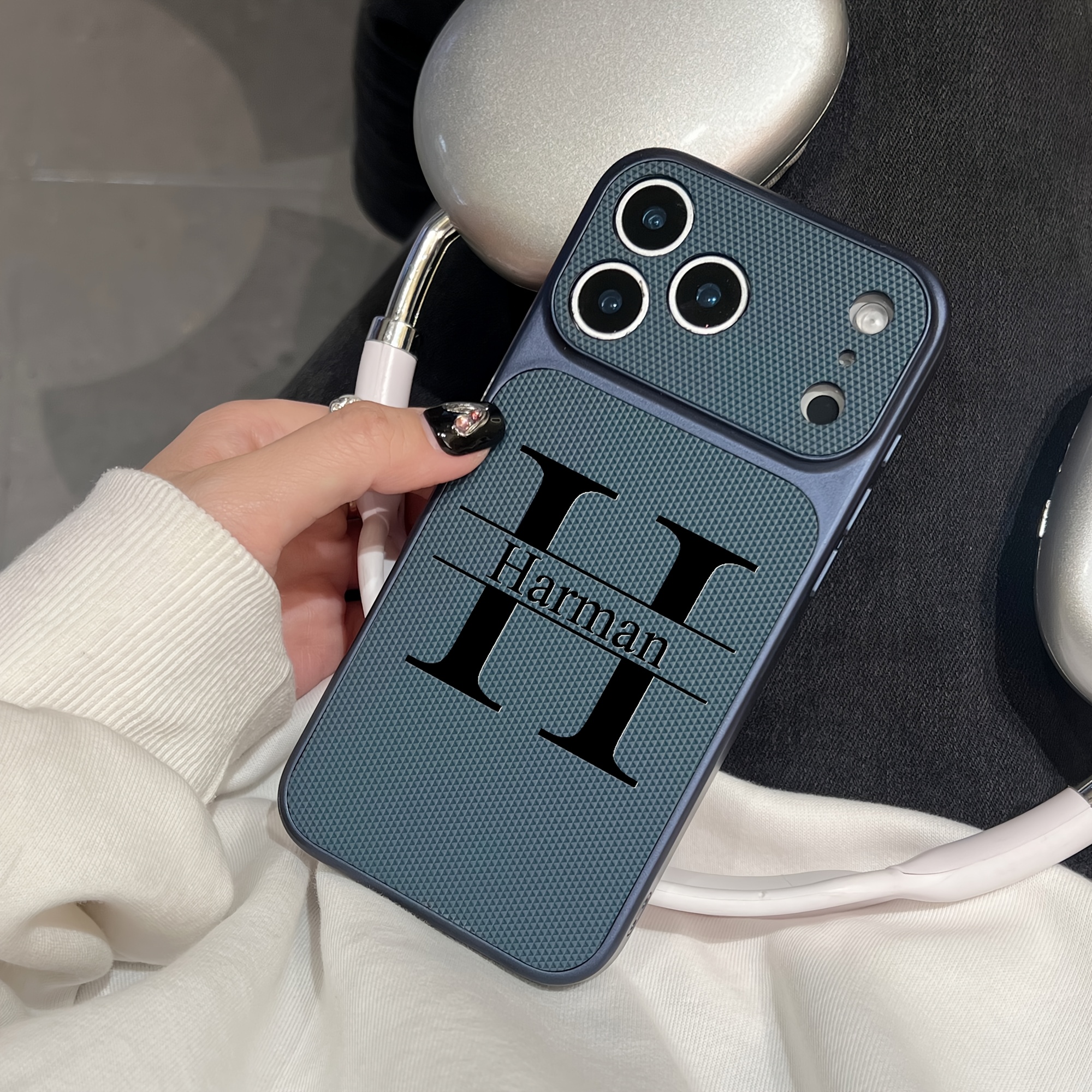 TEMU Phone Case: Customized Initial Diy Big Letters Luxury Football Texture Synthetic Leather Phone Case Compatible With Iphone 17 Pro Max 17 Air