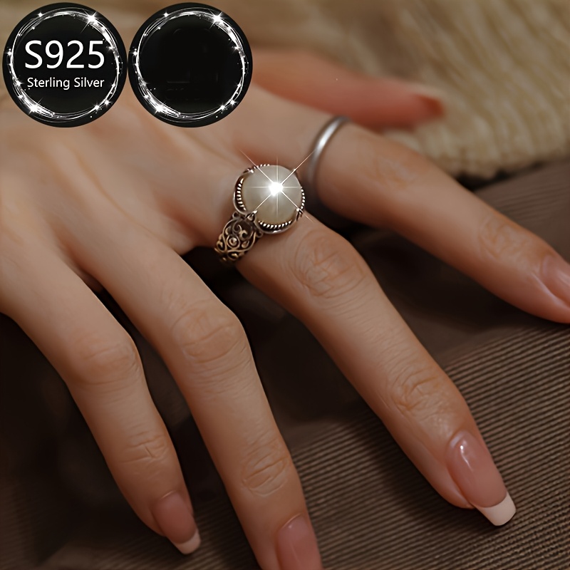 Retro Style Adjustable 925 Sterling Silver Ring with Shell