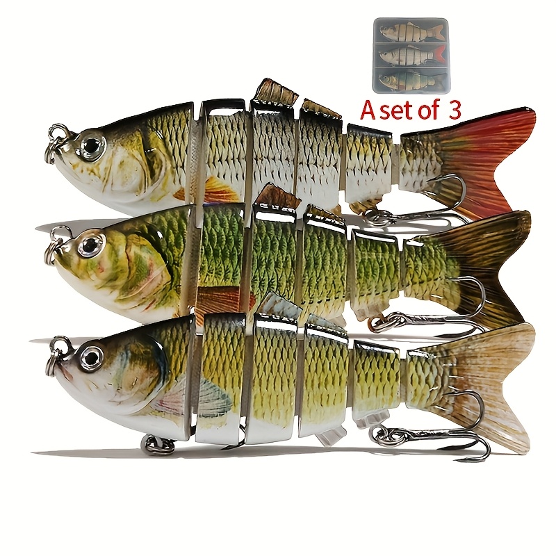 TEMU 3pcs Multi-jointed Sinking Fishing Lure Set - 20g Bionic Hard Baits With Realistic Fish Patterns, Durable Abs Material, Mixed Colors, Includes Storage Box For Freshwater And Saltwater Angling