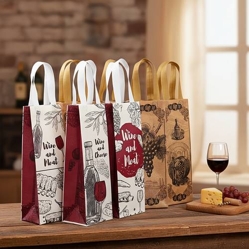 24pcs Elegant Wine-Themed Gift Bags with Handles - Foldable, Durable Woven Material, Parties, Weddings, Birthdays, Thanksgiving, Halloween, Christmas - Ideal for Wine and Meat Packaging, Wine Gift Bags, Wine Gift Bag, Wine Bottle Bag, Wine Shopping Bag, Gift Bag For Present, Christmas Gift Bag