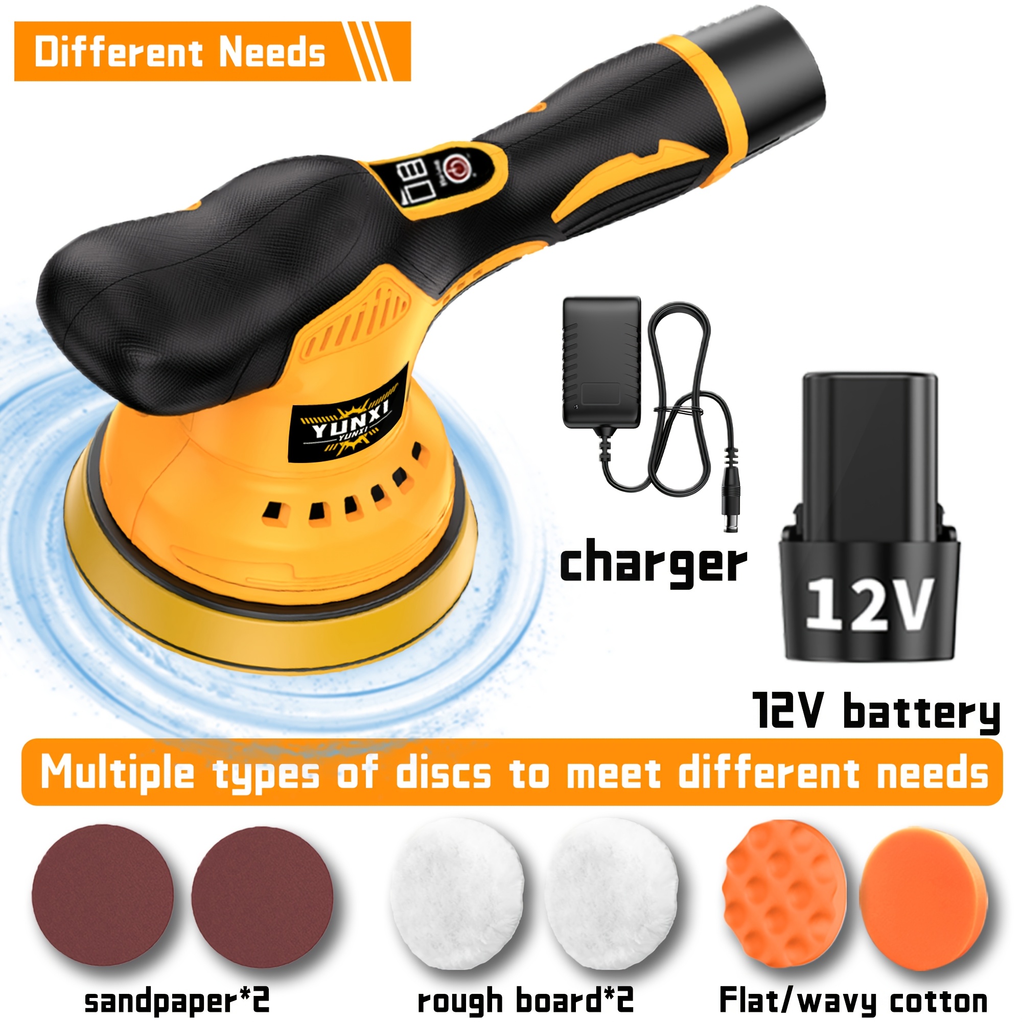 TEMU Machine à cire pour voiture à chargement fil 12V, réparation des rayures de voiture, outils électriques de réparation, machine à cire pour sols