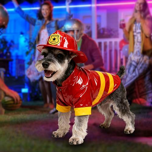 stylish festive pet costume classic firefighter dog outfit soft durable fabric design fits medium dogs cats ideal for halloween funny parties cute
