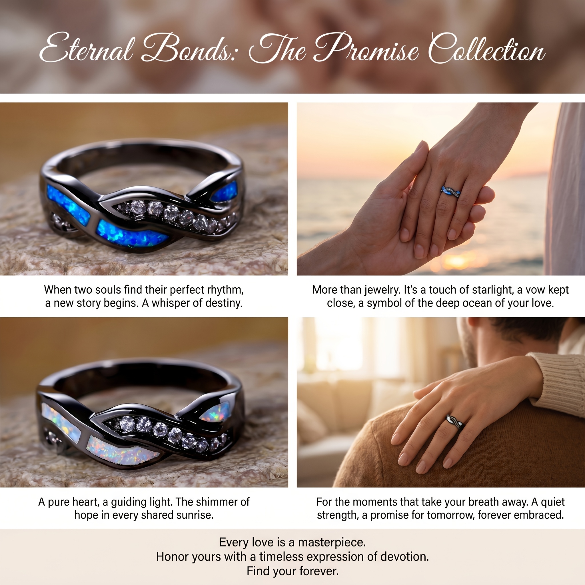 1pc Gothic Celtic Black-Tone Plated Alloy Blue/White Infinity Twist Promise Ring Anniversary Gift