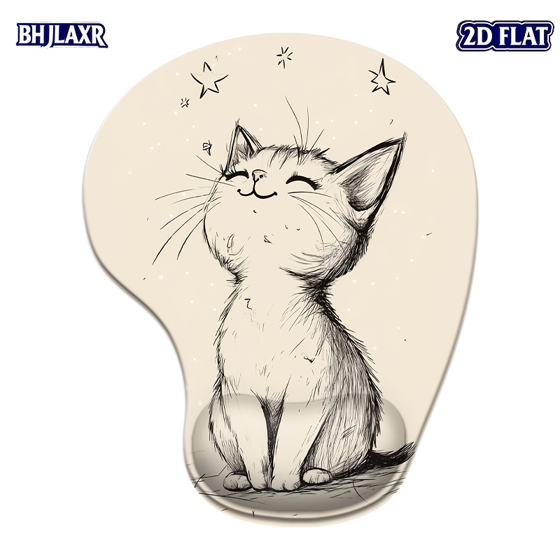 1pc 2d Flat Wrist Support Mouse Pad Anti-slip Silicone Base Wrist Rest Mousepad 8.98*7.56inch Small Desktop Notebook Mouse Mat For Home Office Computer Laptop (cute Cat)