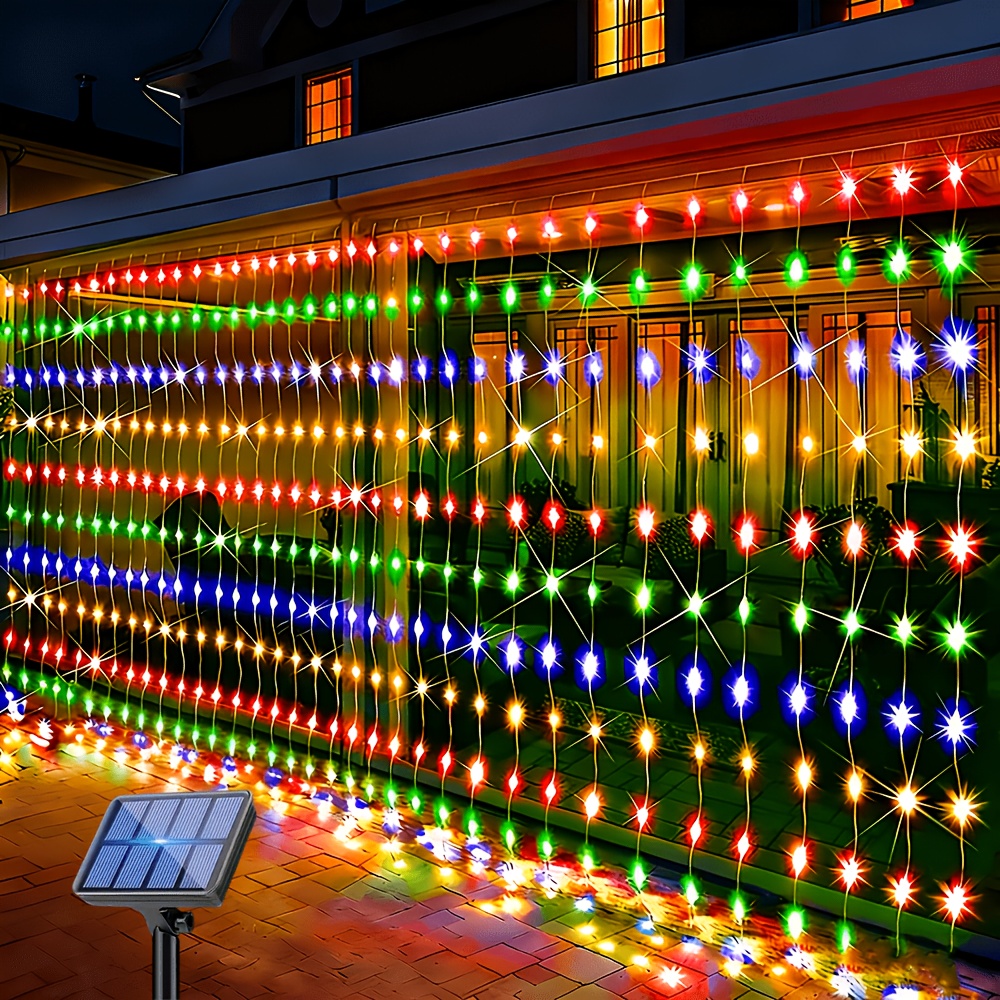 TEMU Solar Curtain Light With Rgb12 Fairy & Outdoor Suitable For,, Parties, Halloween - String With Dimmable Waterfall, Warm/cool Color Options For