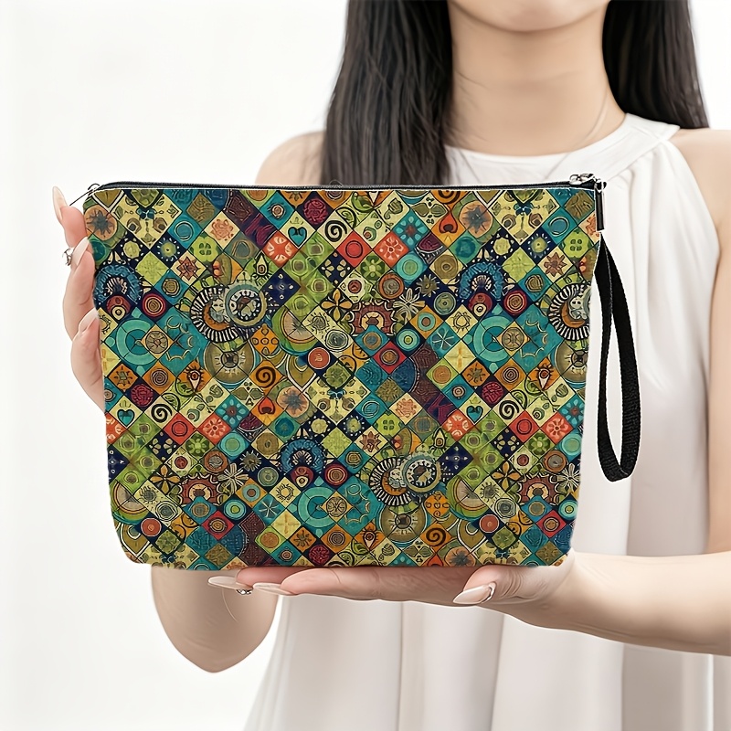 TEMU 1pc Bohemian Style Women's Polyester Makeup Bag, Holiday Travel, Convenient Zipper Bag, Ideal Gift For Girls, 6.7inch X 9.9inch