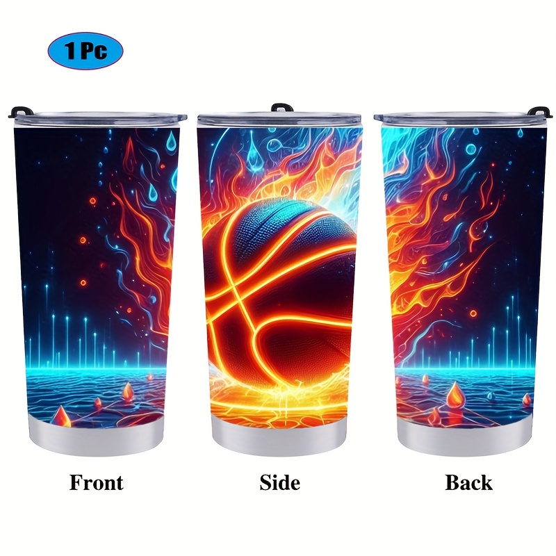 

Neon Basketball With Lid, 20oz Stainless Steel Insulated Water Bottle - Double Walled, Sports & Travel, Ideal Gift For