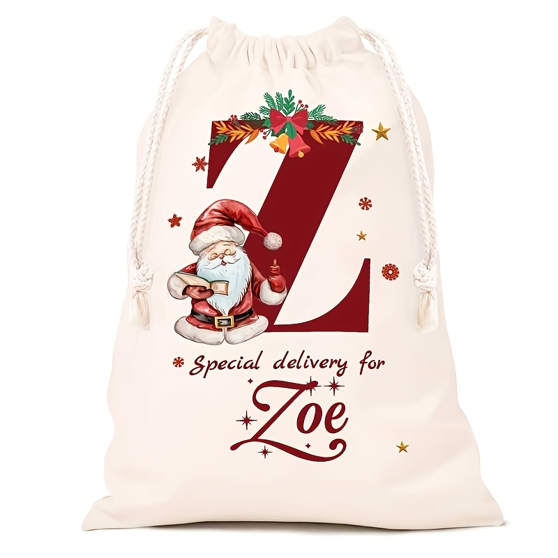 Personalized Name Christmas Gift Bags, Extra Large Drawstring Santa Bags