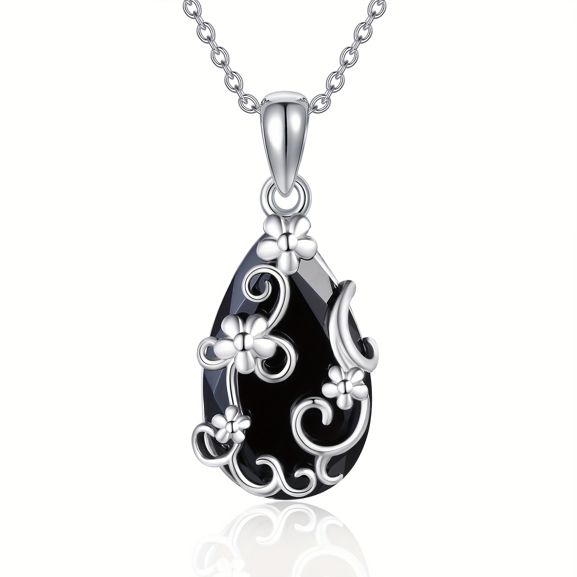 TEMU Lack Onyx Pendant Necklace Sterling Silver Black Onyx Pendant Jewelry Natural For Women