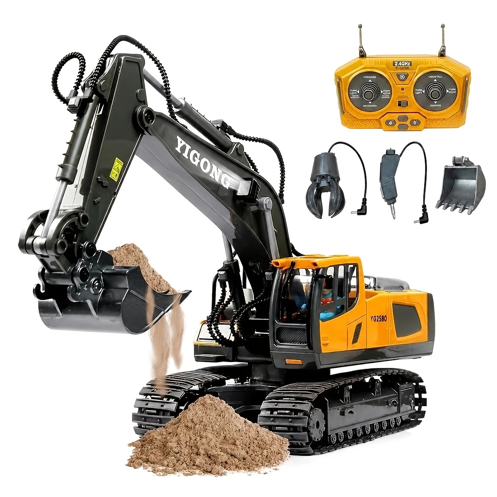 TEMU Boys' Remote-controlled Excavator Toy, Suitable For Children Aged 6, 7, 8, 9, 10, And 11, Bulldozers, Dump Trucks, Forklifts - Larger 1/18 Scale