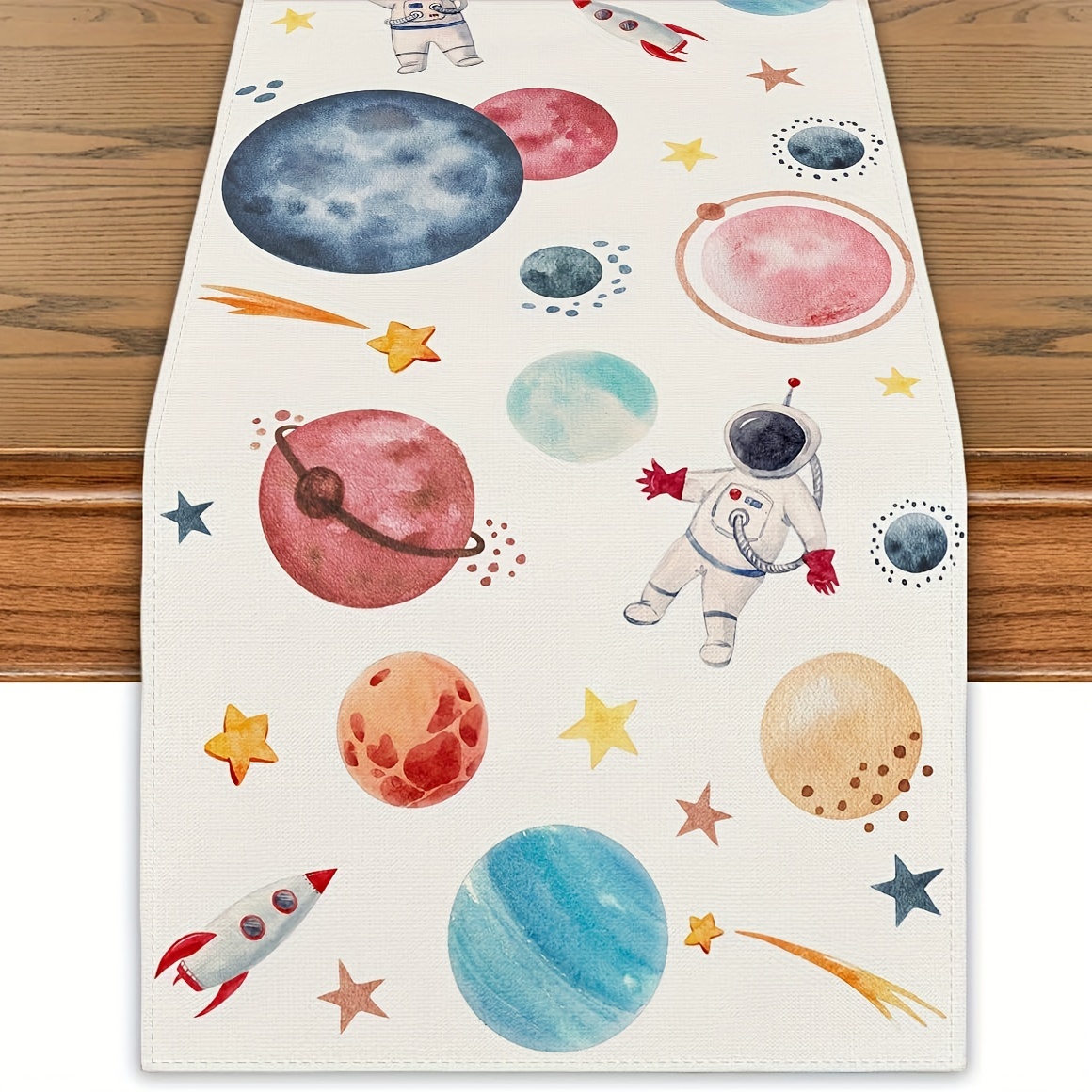 

1pc, Linen First Trip Around Decorations Space Table Runner Sun Space Themed Party Decorations Space Table Cover Body Star Decor Space Decorations For Home Party 13x48/13x72/13x108/inch