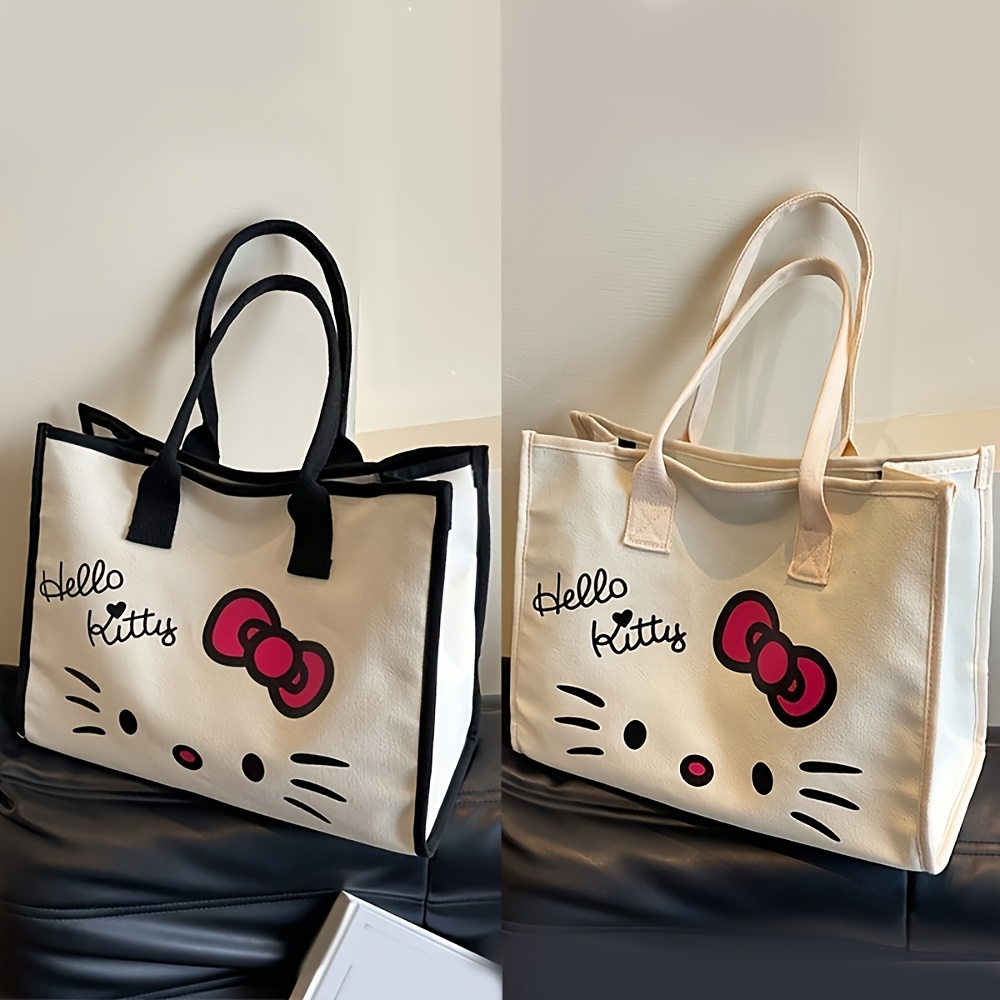 

Sac fourre-tout Sanrio Hello Kitty, 1 pièce, sac à main en polyester , fermeture à glissière mignonne, lavable en machine, accessoire élégant pour femmes et filles - Options blanches et noires