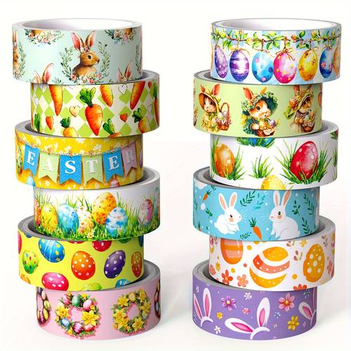 item picture 12 rolls easter and paper tape set easter eggs rabbits carrots and other decorative tapes for stickers memo supplies scrapbooking crafts gift wrapping