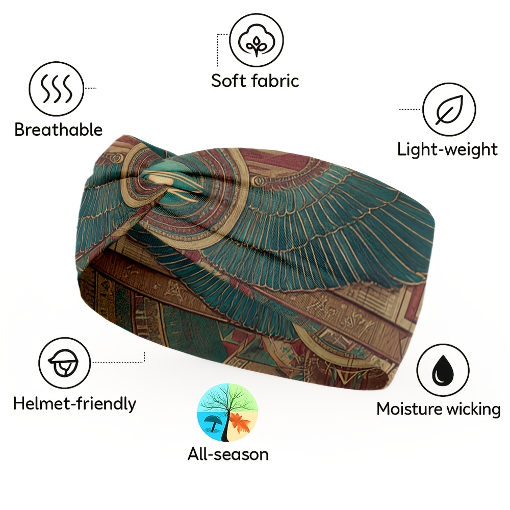 2D FLAT Ancient Egyptian Style Winged Eye Totem Headband, Washable And Easy to Care For, Daily Skin Care / Home Washing / Makeup Application / Face Washing And Masking / Suitable for Women