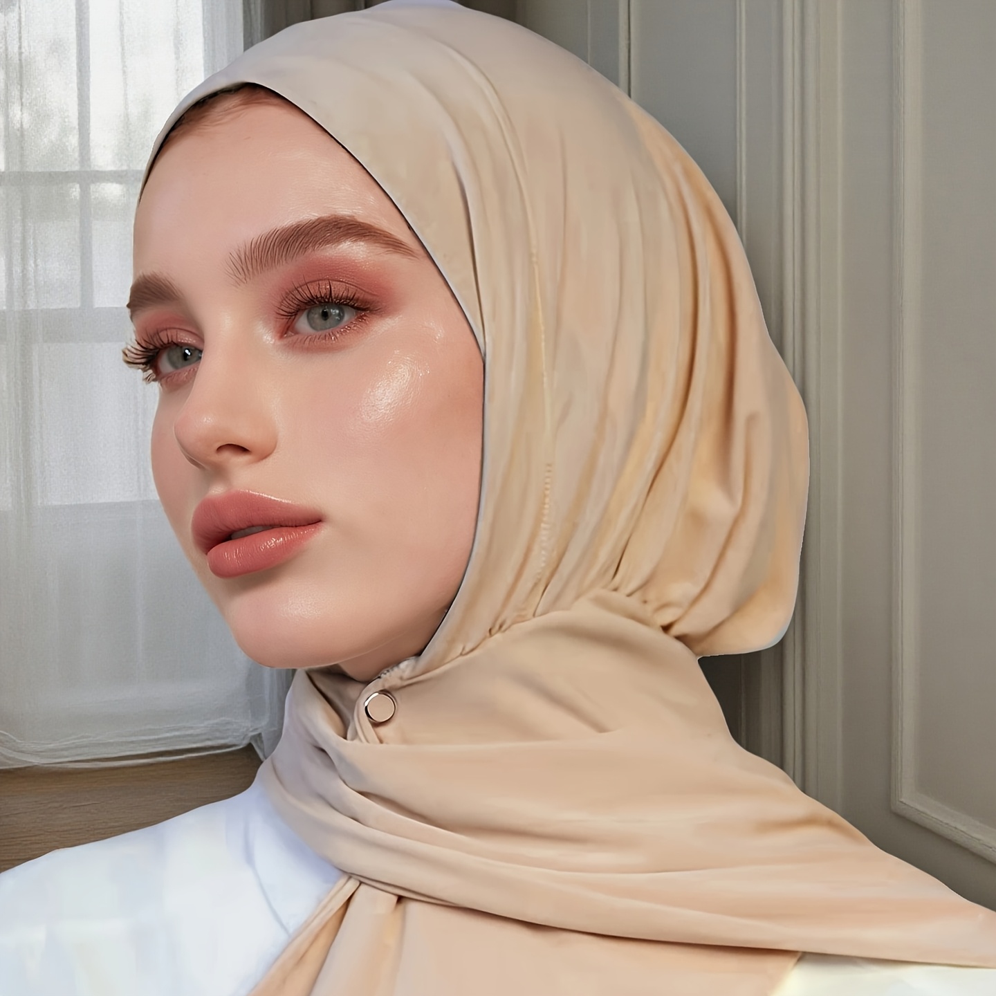 2pcs set instant wear muslim headscarf for women solid color elastic convenient   hat