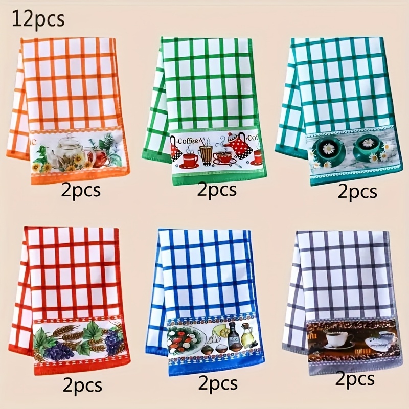 Image of 6/12pcs, Dish Towels, Fun Minimalist Towels, Colorful Printed Decorative Cloth, Soft Absorbent Holiday Tea Towels, Kitchen Supplies, Cleaning Products, Kitchen Decoration