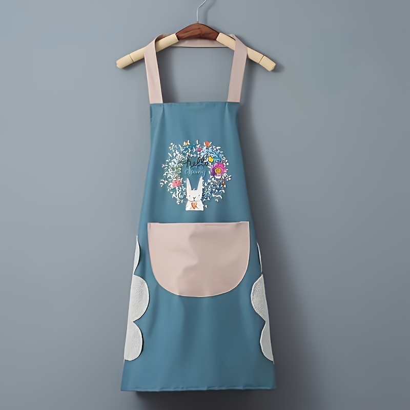 1pc cute rabbit   kitchen apron waterproof oil resistant with hand wipe pocket   pvc material   cooking gardening household use easy to clean no battery needed apron for kitchen details 4